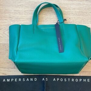 Ampersand As Apostrophe Teal Structured Tote Bag Faux Leather Work Bag Large Car
